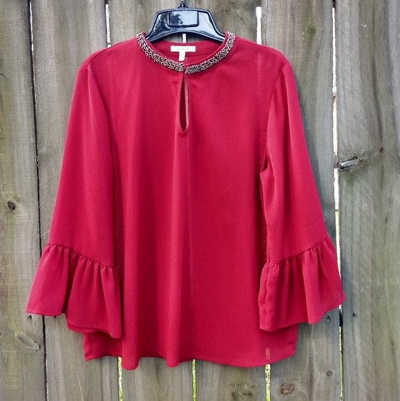 Red/Burgundy Maurice's Beaded Blouse/Top - Picture 3 of 6